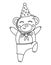 Vector cute black and white jumping bear in birthday hat. Funny outline b-day animal for card, poster, print design. Holiday