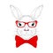Vector cute bunny portrait. Hand drawn rabbit head with red bow