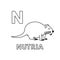 Vector Cute Cartoon Animals Alphabet. Nutria Coloring Pages