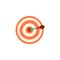 Vector cute cartoon illustration of aim. Aim concept with red circles and dart in the centre of it. Hit the bulls eye