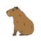 Vector cute cartoon outline Capybara smiles and sits on the ground. Doodle isolated illustration of animal is on white background