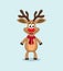 Vector cute cartoon of red nosed reindeer, rudolph