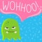 Vector cute cartoon screaming monster with speech bubble on confetti background