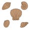 Vector cute cartoon seashells on white background. Illustration Underwater World collection. Icons, logos and symbols