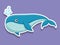 Vector Cute Cartoon Whale Sticker on color background. Vector Illustration With Cartoon Style Funny Sea Animal