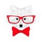 Vector cute cheerful fashion raccoon portrait. Hand drawn hipster anthropomorphic animal head with red bow tie, glasses.