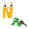 Vector Cute Childish Cartoon English Alphabet. Letter N With Nest. The Letter Like Little Monster. Flat style. Vector