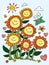 Vector cute colourful happy sun flowers portrait with hearts and butterflies illustration. Perfect for greeting cards