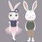 Vector cute couple bunnies. Girl and boy. Happy Easter illustrat