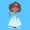 Vector cute curly haired little princess character