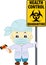 Vector cute doctor with non-contact thermometr and biohazard sign