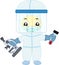 Vector cute doctor in virus protection suit with laboratory tube and microscope