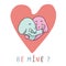 Vector cute elephant hug heart with be mine text