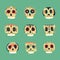 Vector cute ethnic Mexican skulls icons
