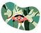 Vector cute flat illustration Woman peeks out from behind the leaves in the jungle in the forest