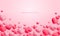 Vector cute flying pink hearts background. Glossy realistic 3d render heart balloons on soft gradient pink background