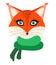 Vector cute fox with green scarf. Cartoon character.