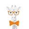 Vector cute giraffe face with glasses, bow tie. Fashion hand drawn animal illustration for t-shirt print, kids greeting