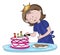Vector of cute girl cutting cake