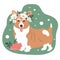 Vector cute hand drawn illustration - corgi dog in a wreath of summer flowers