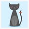 Vector cute happy flat domestic animal cat with orange bow on the long tail