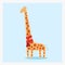 Vector cute happy flat wild animal giraffe with many brown spots and red scarf