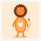 Vector cute happy flat wild animal lion with white heart on chest and long tail