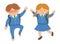 Vector cute happy schoolchildren jumping with joy with hands up. Back to school character illustration. Funny kids in uniform with