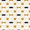 Vector cute hipster black moustache golden bow tie crown seamless pattern background