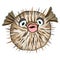 Vector cute isolated illustration of blowfish. Rounded funny fish.
