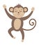 Vector cute jumping monkey with closed eyes and hands up isolated on white background. Funny tropical animal illustration. Bright