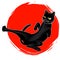 Vector Cute Karate Black Cat on Red Sun logo