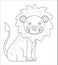 Vector cute lion outline. Funny tropical exotic animal black and white illustration. Fun coloring page for children. Jungle summer