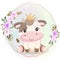 Vector a cute litter cow with floral wreath