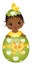 Vector Cute Little African American Baby Girl Sitting inside of Easter Egg