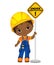 Vector Cute Little African American Boy Holding the Sign - Under Construction