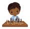 Vector Cute Little African American Boy Playing Chess