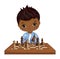 Vector Cute Little African American Boy Playing Chess
