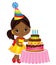Vector Cute Little African American Girl Blowing out Candles on Birthday Cake