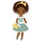 Vector Cute Little African American Girl in Retro Style