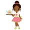 Vector Cute Little African American Girl with Tea Pot