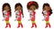 Vector Cute Little African American Girls with Cats