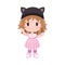 Vector cute little baby girl in dress, hat with cats ears.