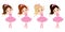 Vector Cute Little Ballerinas with Various Hair Colors