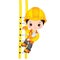 Vector Cute Little Boy Climbing up the Ladder. Vector Little Builder. Vector Construction