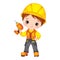 Vector Cute Little Boy Drilling. Vector Little Builder. Vector Construction