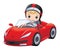 Vector Cute Little Boy Driving Racing Car
