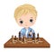 Vector Cute Little Boy Playing Chess