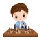 Vector Cute Little Boy Playing Chess