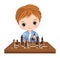 Vector Cute Little Boy Playing Chess